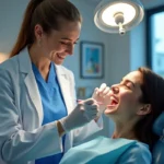dentist checking patient before doing dental implants