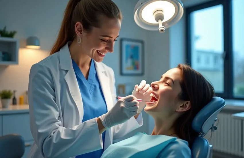 dentist checking patient before doing dental implants