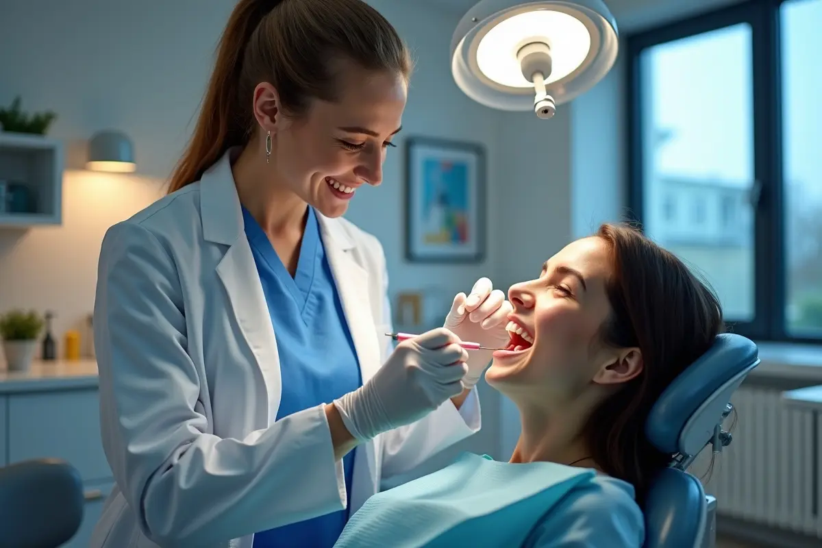 dentist checking patient before doing dental implants