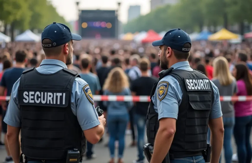 security team managing crowd control at large event