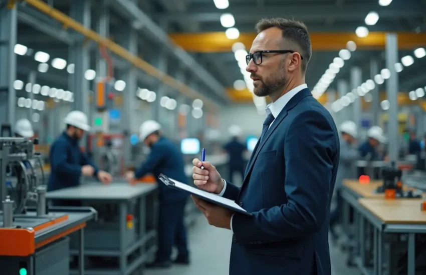 factory manager analyzing shop floor production efficiency